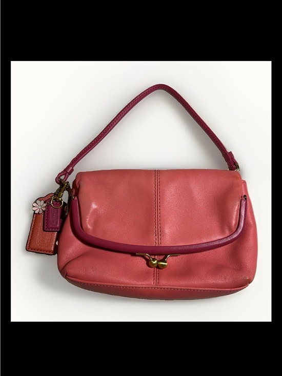 Coach Handbags - Coach Clutch/Wristlet, Foldover, Kisslock, Two-Tone Coral, Pink Leather, Brass
